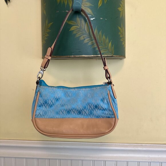 Xoxo Blue & Beige Shoulder Bag With Vinyl Trim vintage Y2K mini - Picture 2 of 7